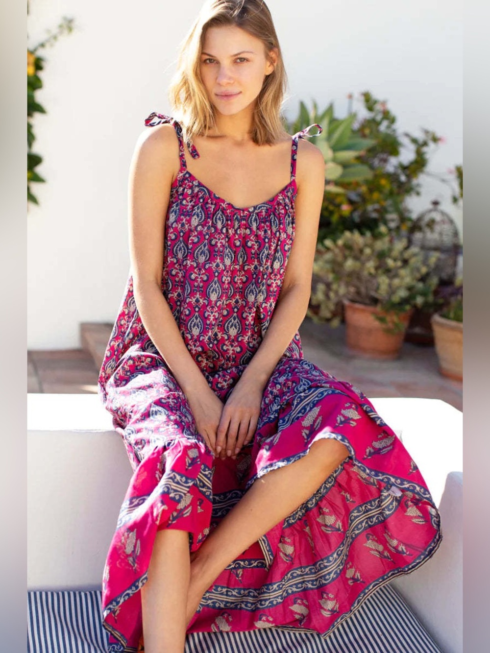 EMERSON FRY India Block Print 100% Organic Cotton Maxi Dress